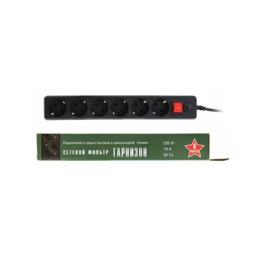 Сетевой фильтр 3м Гарнизон EHB-10, 10А, 6 розеток черный
